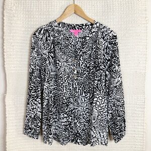 LILLY PULITZER onxy black Home Slice silk Elsa blouse top S
